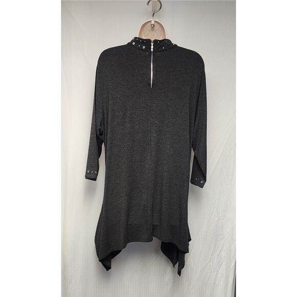 Belldini Stretch Embellished 3/4 Sleeves Tunic Gray Top Blouse Hanky Hem 2X - Picture 5 of 10